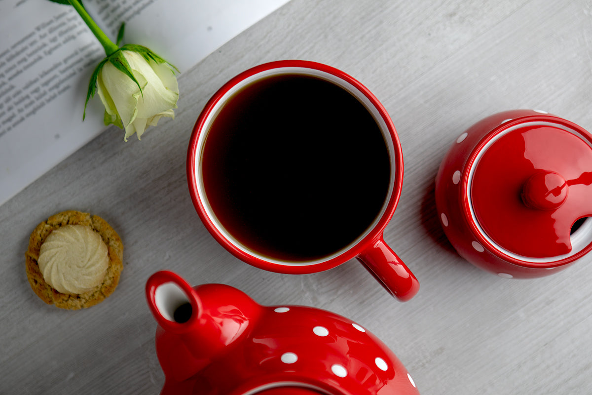 Handmade Polka Dot Ceramic Soup Mug - Red and White Spotty Design | City to Cottage