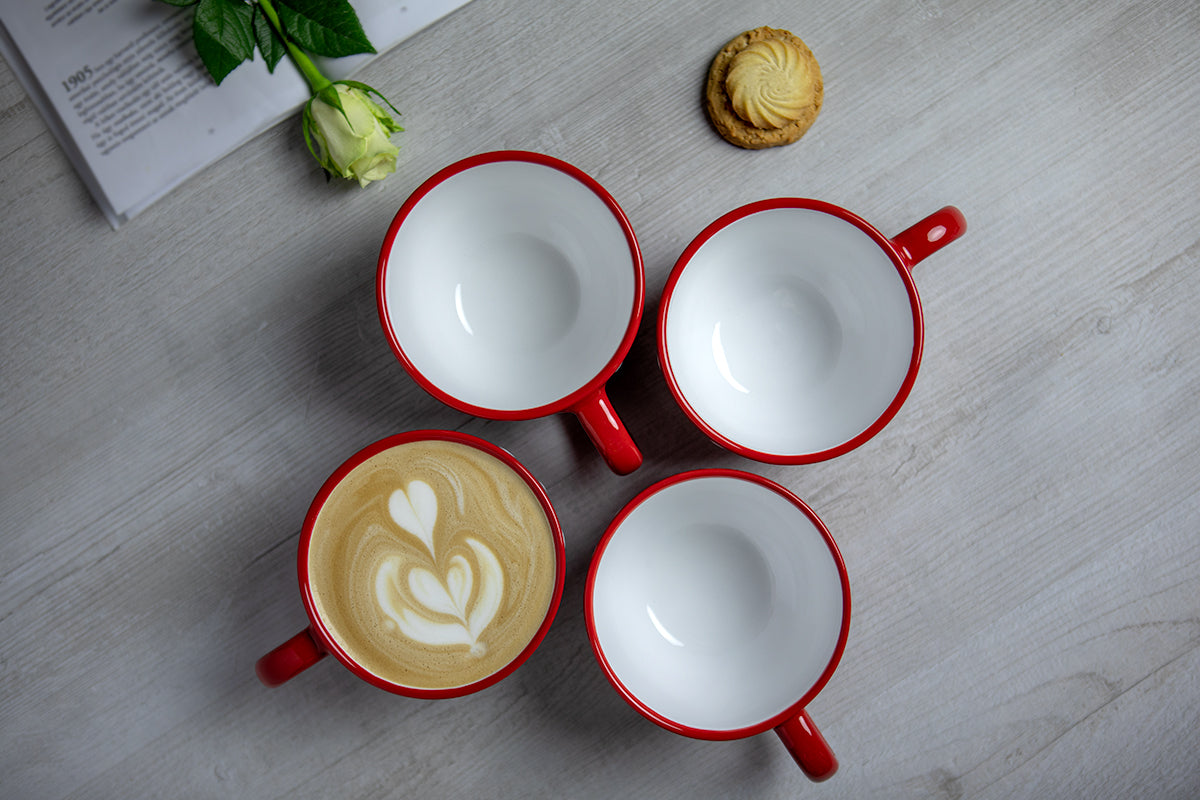 Handmade Polka Dot Ceramic Soup Mug - Red and White Spotty Design | City to Cottage