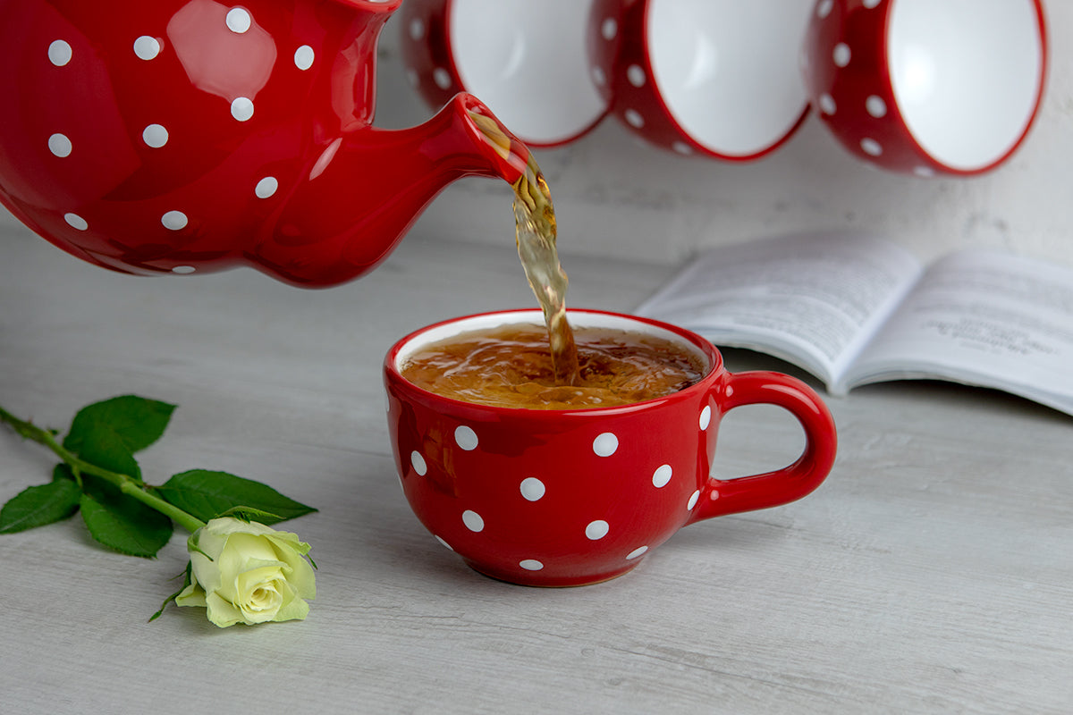 Handmade Polka Dot Ceramic Soup Mug - Red and White Spotty Design | City to Cottage