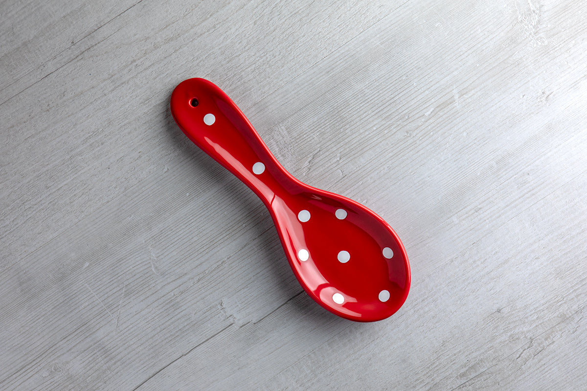 Red And White Polka Dot Spotty Handmade Hand Painted Ceramic Kitchen Cooking Spoon Rest