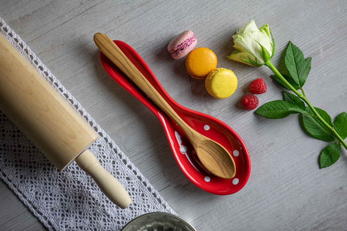 Red And White Polka Dot Spotty Handmade Hand Painted Ceramic Kitchen Cooking Spoon Rest