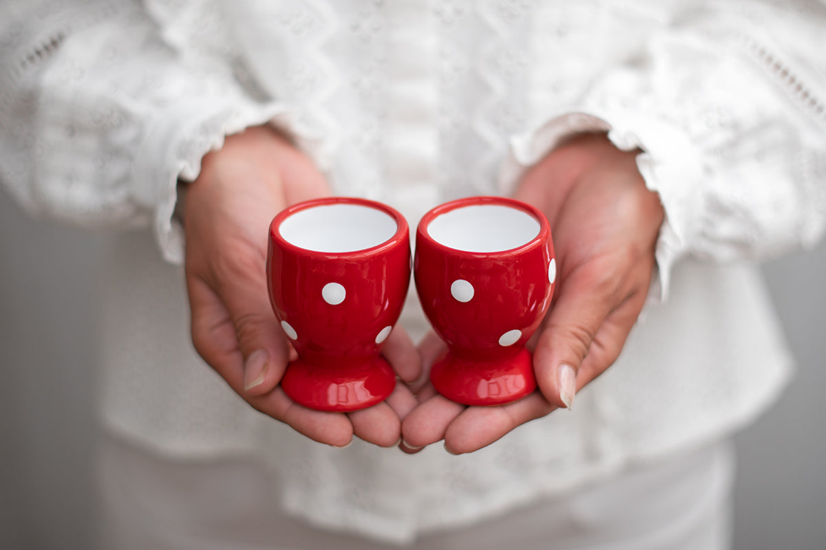 Red And White Polka Dot Spotty Handmade Hand Painted Ceramic Kitchen Serving Storage Set of 10