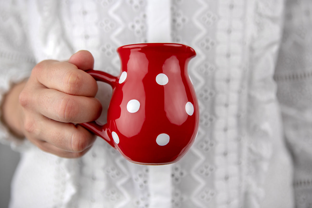 Red And White Polka Dot Spotty Handmade Hand Painted Ceramic Milk Jug