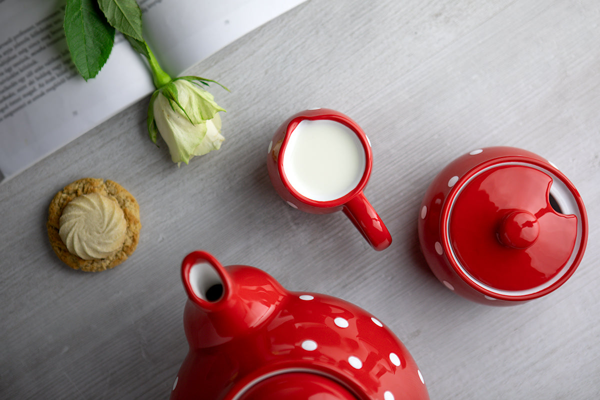 Red And White Polka Dot Spotty Handmade Hand Painted Ceramic Milk Jug