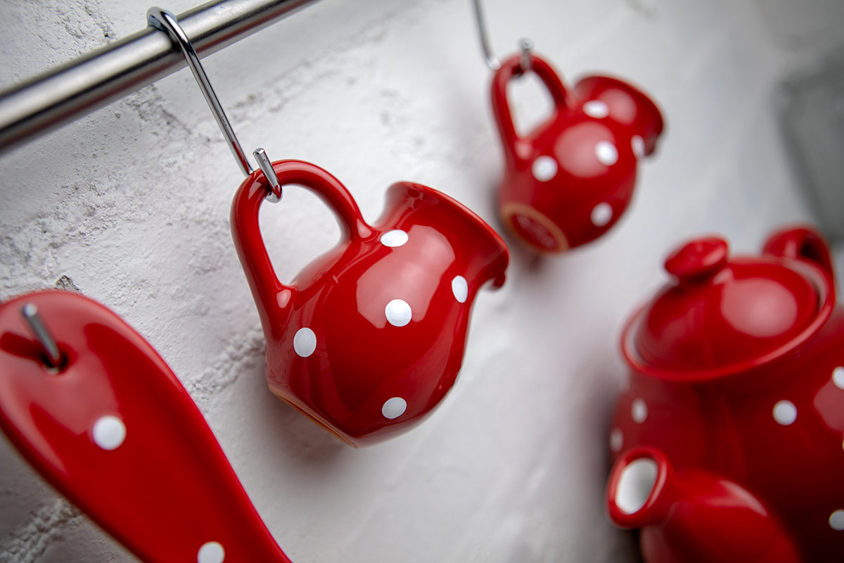 Red And White Polka Dot Spotty Handmade Hand Painted Ceramic Milk Jug