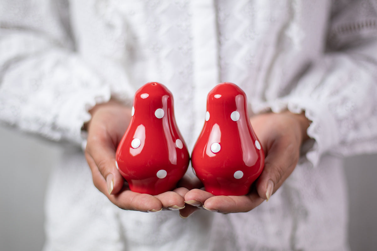 Red And White Polka Dot Spotty Handmade Hand Painted Ceramic Salt and Pepper Shaker Pot
