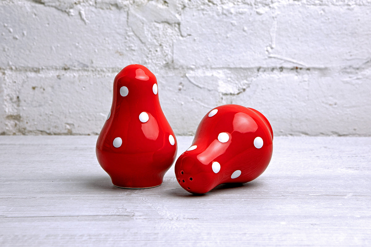 Red And White Polka Dot Spotty Handmade Hand Painted Ceramic Salt and Pepper Shaker Pot