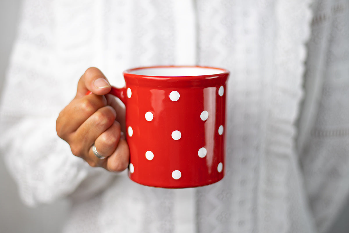 Red And White Polka Dot Spotty Handmade Hand Painted Ceramic Extra Large 17.5oz-500ml Hot Chocolate Coffee Tea Mug