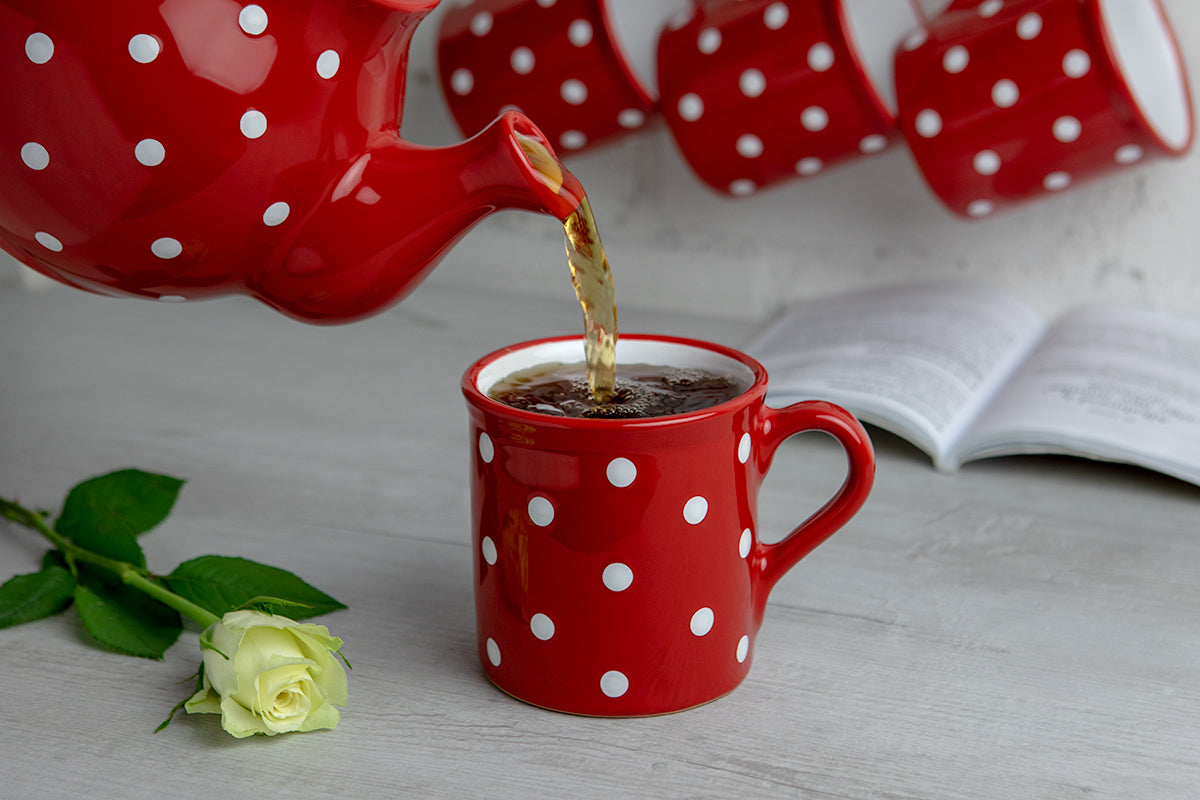 Red And White Polka Dot Spotty Handmade Hand Painted Ceramic Extra Large 17.5oz-500ml Hot Chocolate Coffee Tea Mug