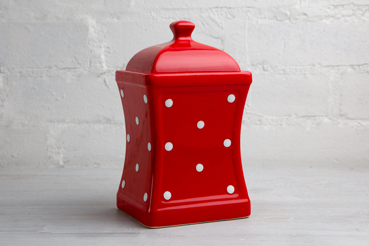 Red And White Polka Dot Spotty Handmade Hand Painted Large Ceramic Kitchen Storage Jar