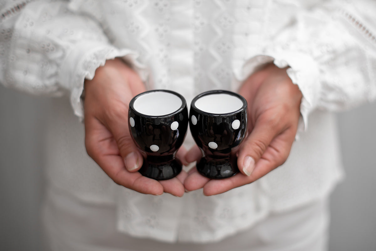 Black And White Polka Dot Spotty Handmade Egg Cup Holder Set of 2