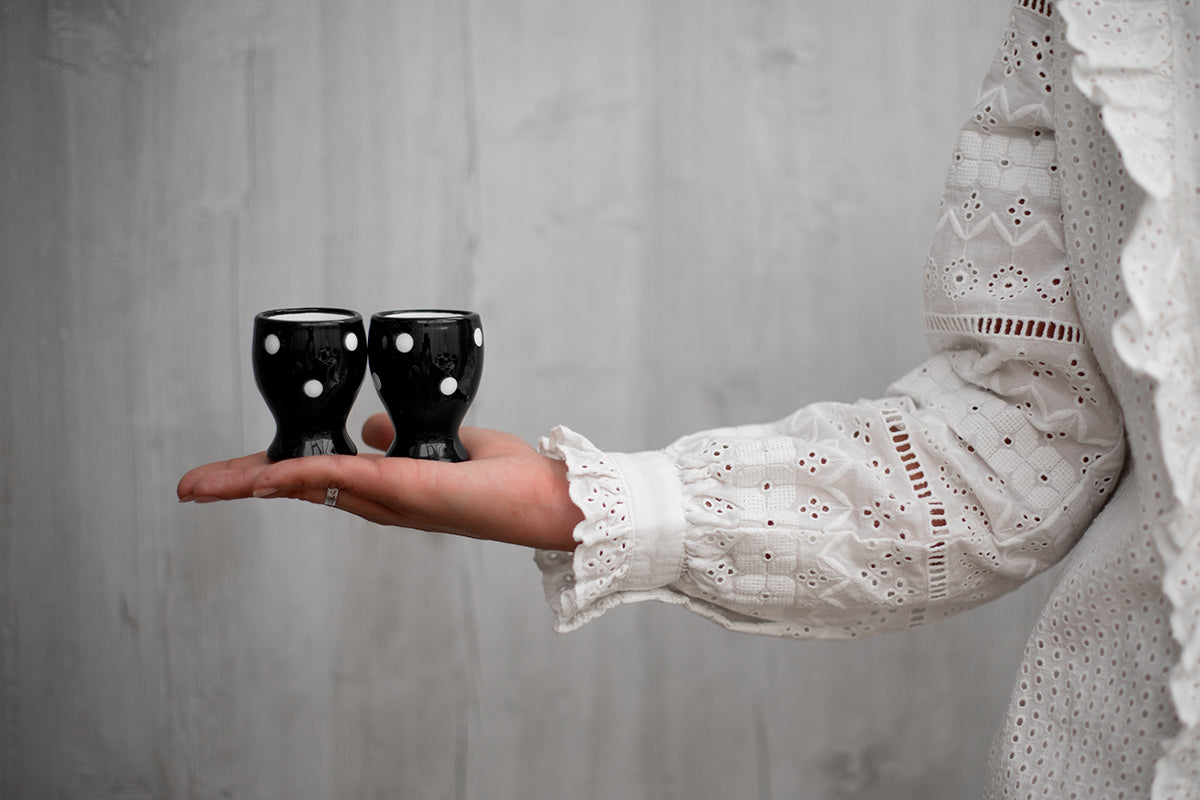 Black And White Polka Dot Spotty Handmade Egg Cup Holder Set of 2