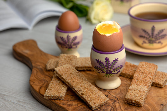 Lavender Pattern Purple And Cream Handmade Egg Cup Holder Set of 2