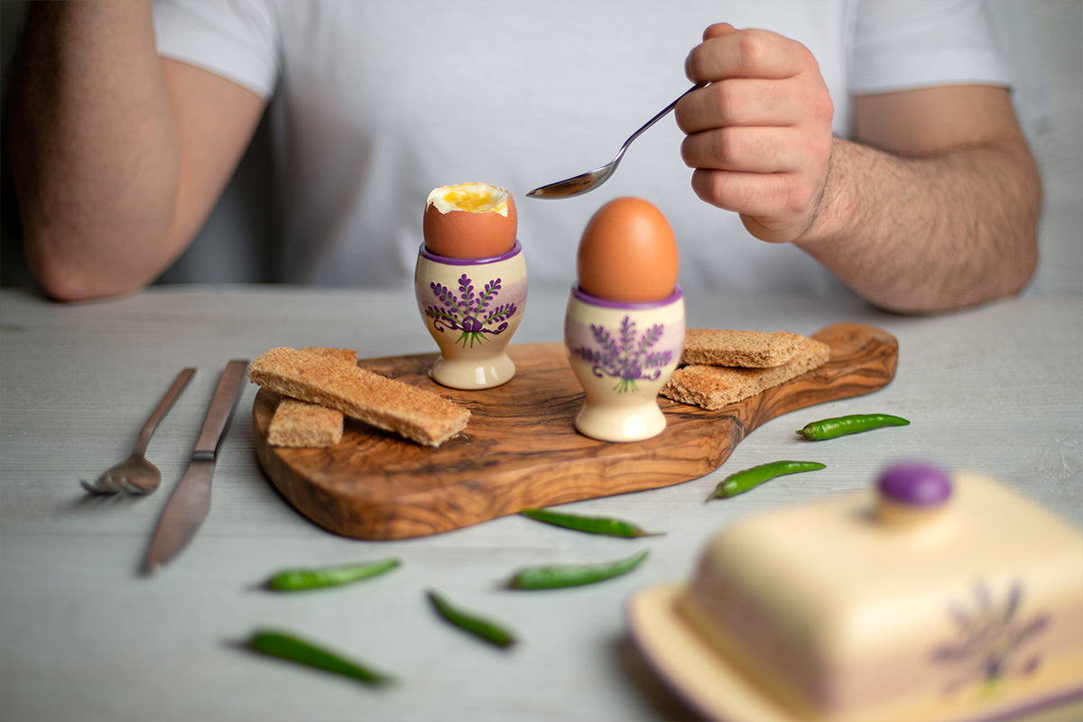Lavender Pattern Purple And Cream Handmade Egg Cup Holder Set of 2