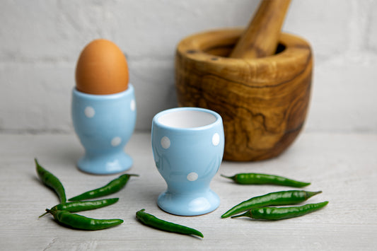 Light Sky Blue And White Polka Dot Spotty Handmade Egg Cup Holder Set of 2