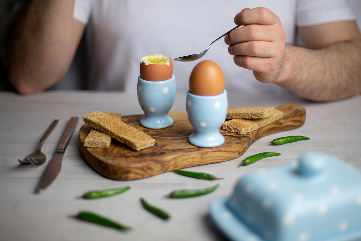 Light Sky Blue And White Polka Dot Spotty Handmade Egg Cup Holder Set of 2