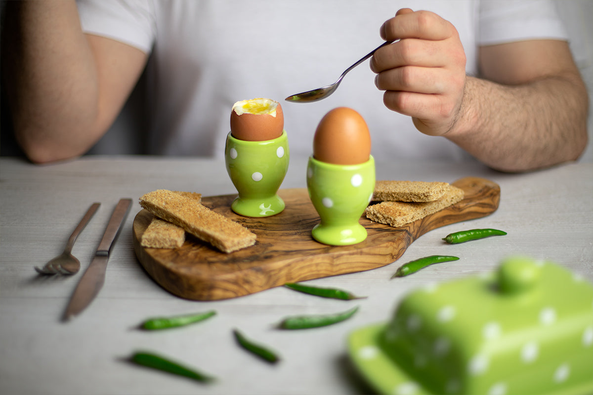 Lime Green And White Polka Dot Spotty Handmade Egg Cup Holder Set of 2