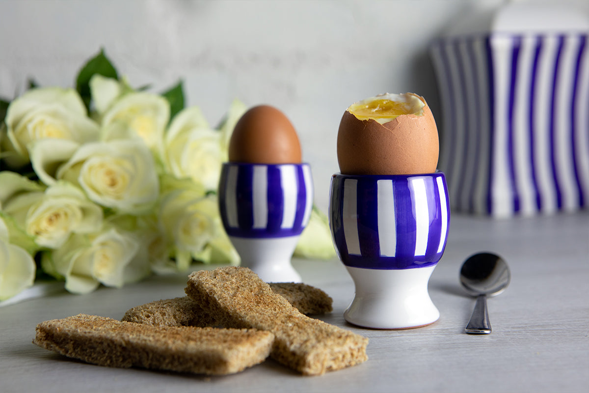 Dark Navy Blue Striped Handmade Egg Cup Holder Set of 2