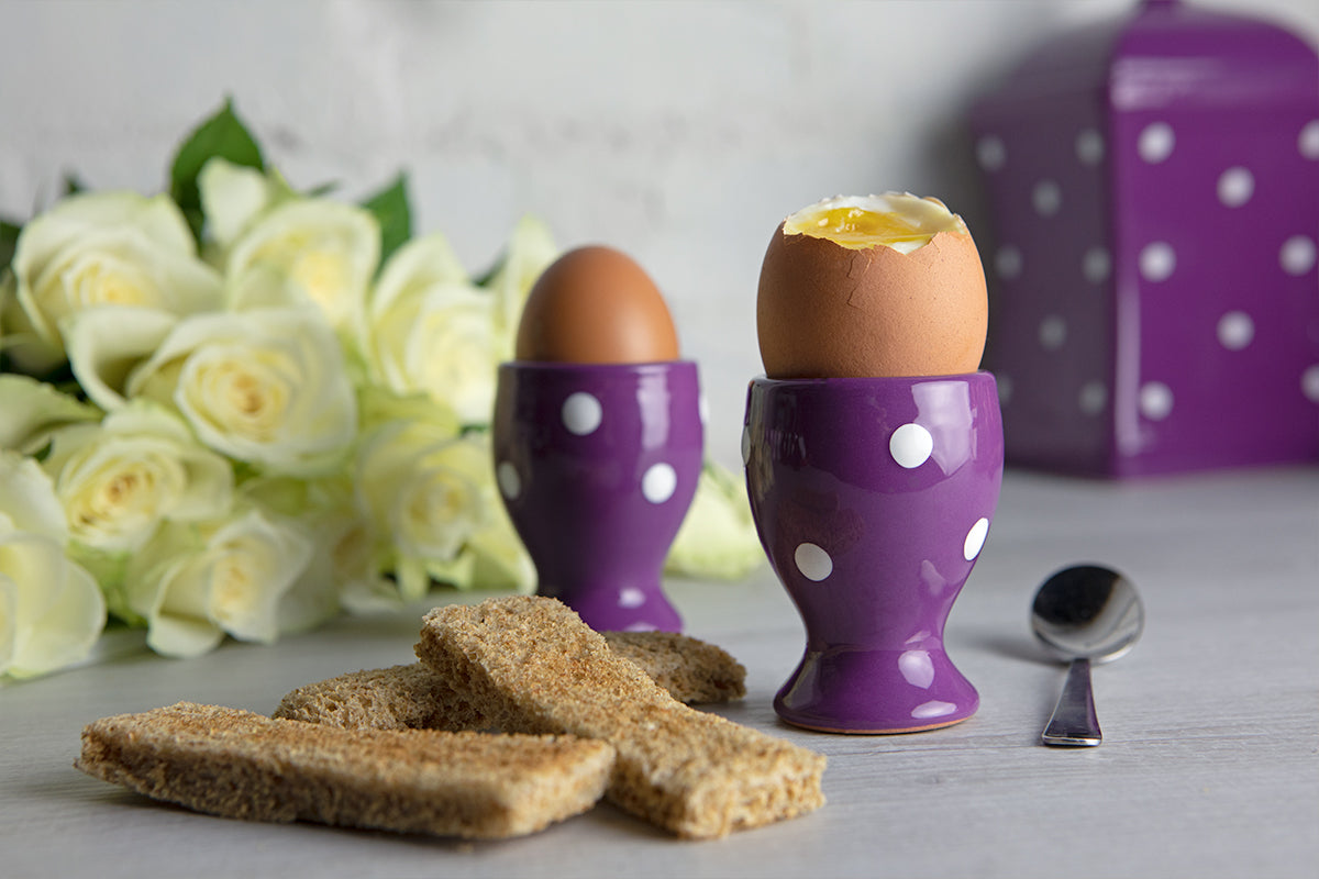 Purple And White Polka Dot Spotty Handmade Egg Cup Holder Set of 2