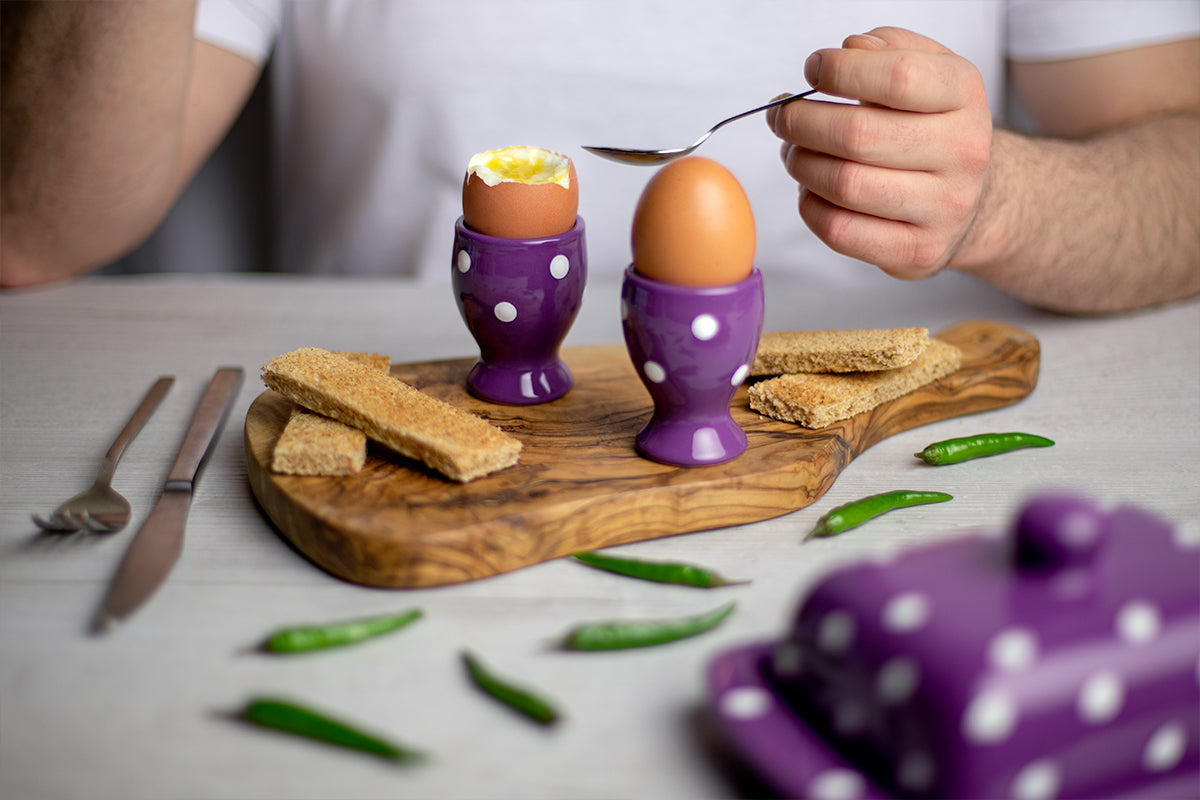 Purple And White Polka Dot Spotty Handmade Egg Cup Holder Set of 2