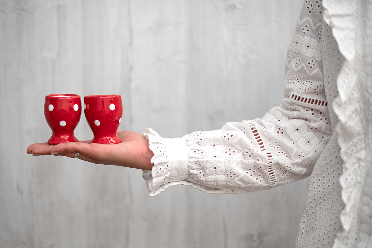 Red And White Polka Dot Spotty Handmade Egg Cup Holder Set of 2