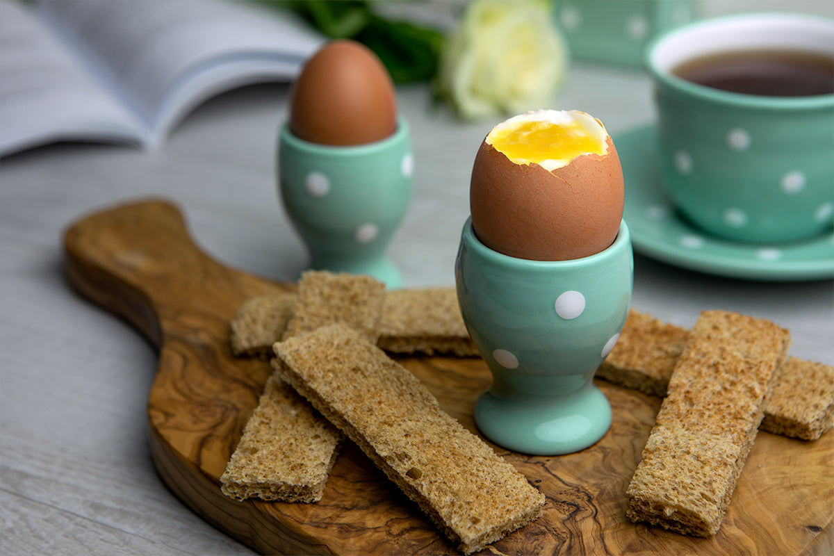 Teal Blue And White Polka Dot Spotty Handmade Egg Cup Holder Set of 2