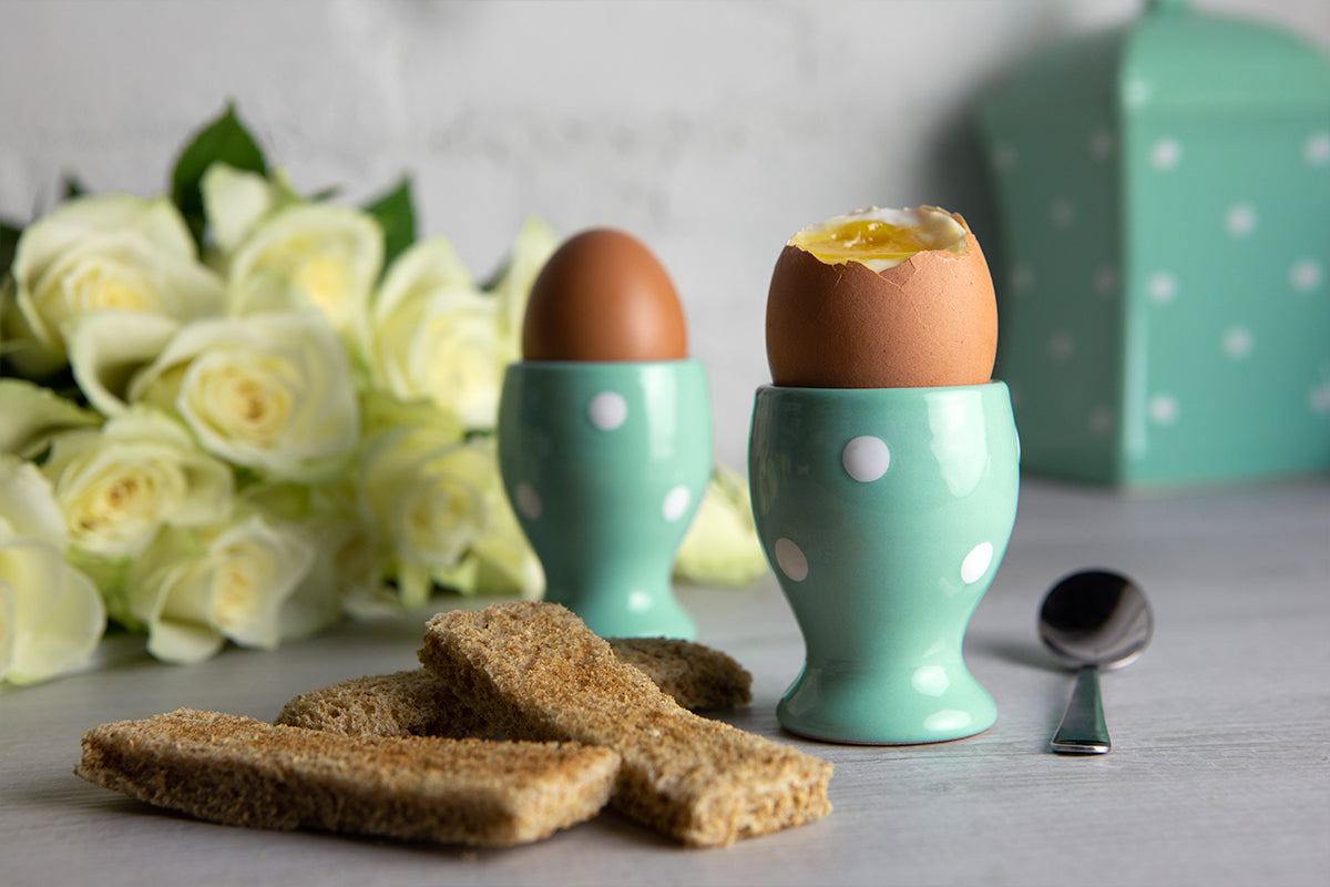 Teal Blue And White Polka Dot Spotty Handmade Egg Cup Holder Set of 2