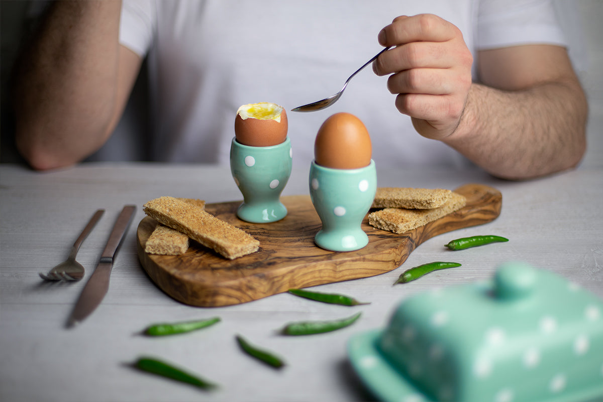 Teal Blue And White Polka Dot Spotty Handmade Egg Cup Holder Set of 2