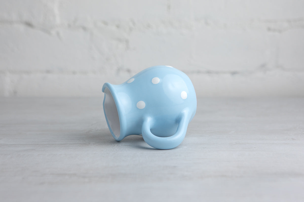 Light Sky Blue And White Polka Dot Spotty Handmade Hand Painted Ceramic Milk Jug