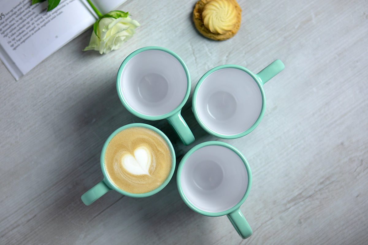 Teal Blue And White Polka Dot Spotty Designer Handmade Hand Painted Unique Ceramic 10oz-300ml Coffee Tea Mug with Large Handle