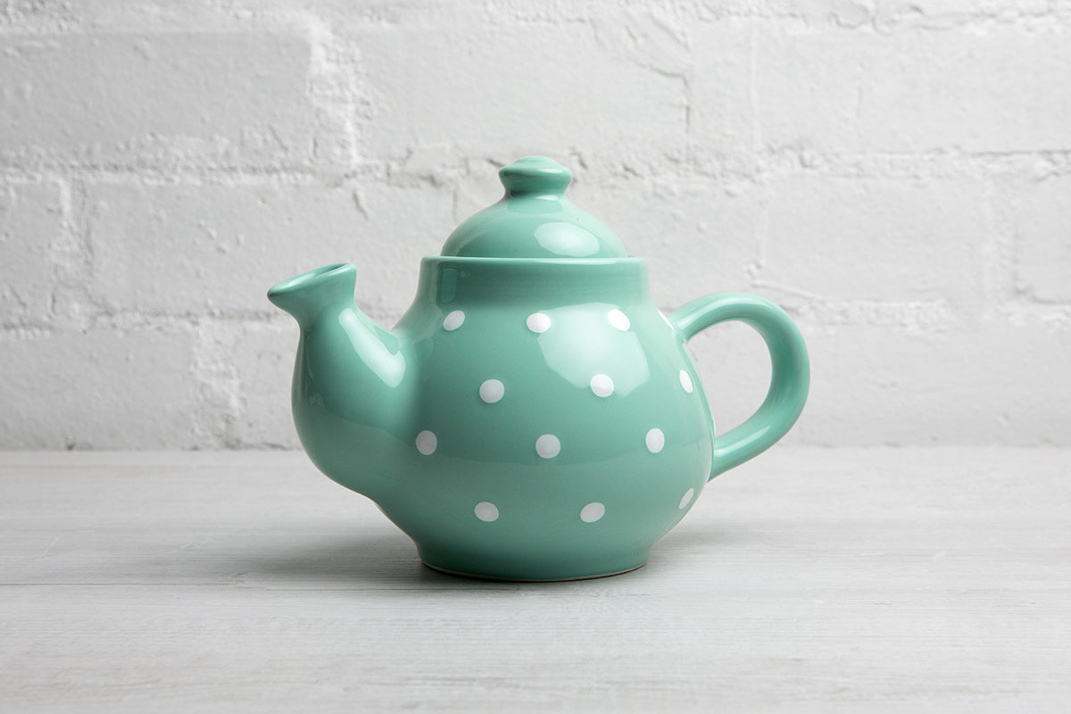 Teal Blue and White Polka Dot Pottery Handmade Hand Painted Ceramic 2-3 Cup Teapot 26 oz / 750ml