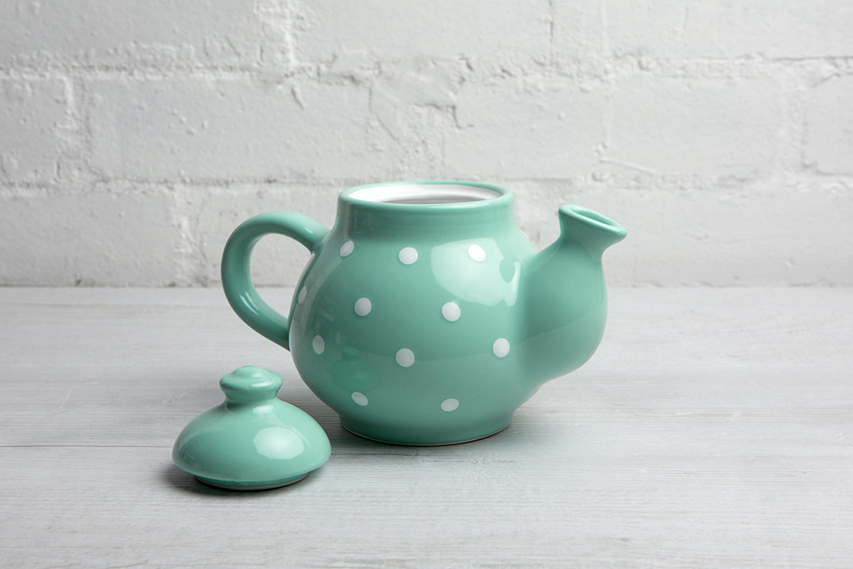 Teal Blue and White Polka Dot Pottery Handmade Hand Painted Ceramic 2-3 Cup Teapot 26 oz / 750ml