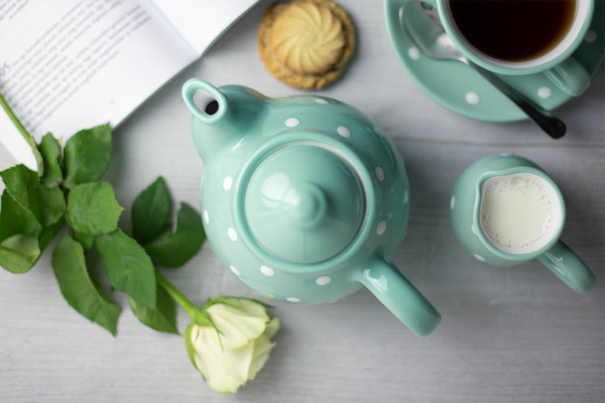 Teal Blue and White Polka Dot Pottery Handmade Hand Painted Ceramic 2-3 Cup Teapot 26 oz / 750ml
