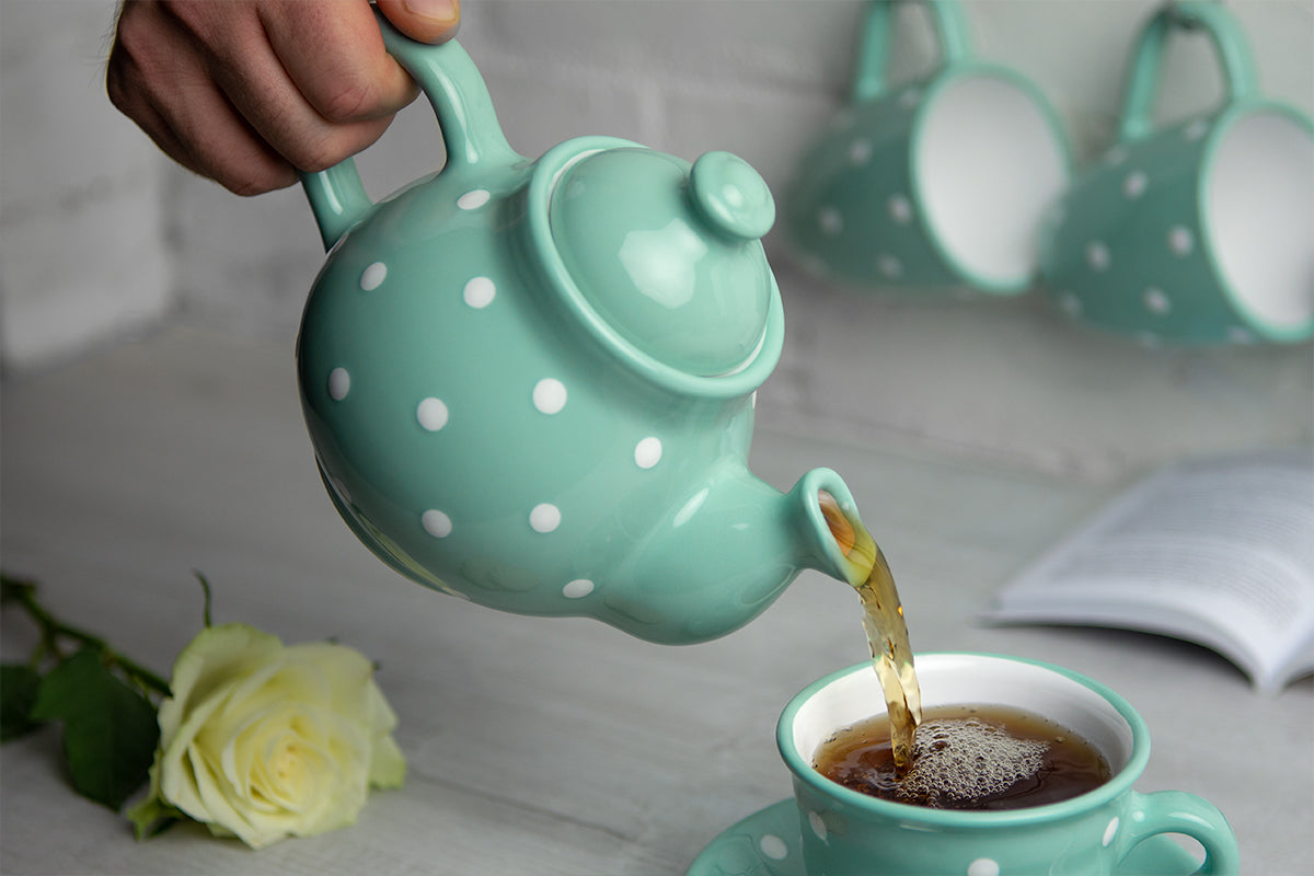Teal Blue and White Polka Dot Pottery Handmade Hand Painted Ceramic 2-3 Cup Teapot 26 oz / 750ml