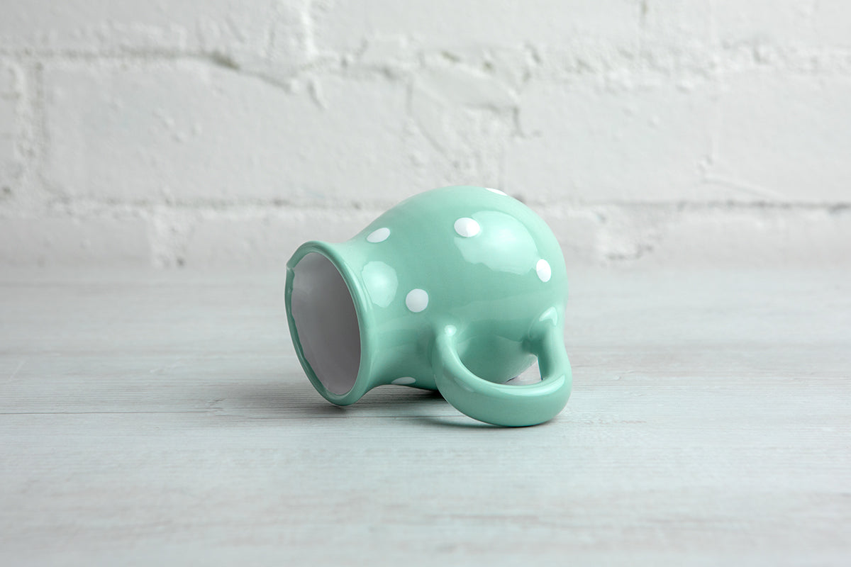 Teal Blue And White Polka Dot Spotty Handmade Hand Painted Ceramic Milk Jug