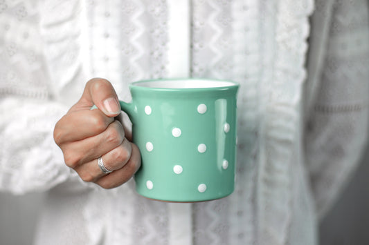 Teal Blue And White Polka Dot Spotty Handmade Hand Painted Ceramic Extra Large 17.5oz-500ml Hot Chocolate Coffee Tea Mug