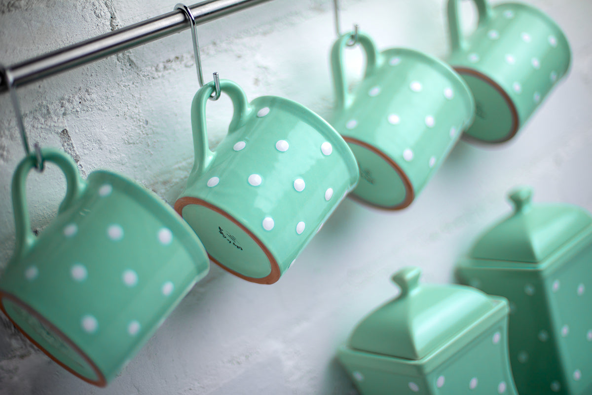 Teal Blue And White Polka Dot Spotty Handmade Hand Painted Ceramic Extra Large 17.5oz-500ml Hot Chocolate Coffee Tea Mug