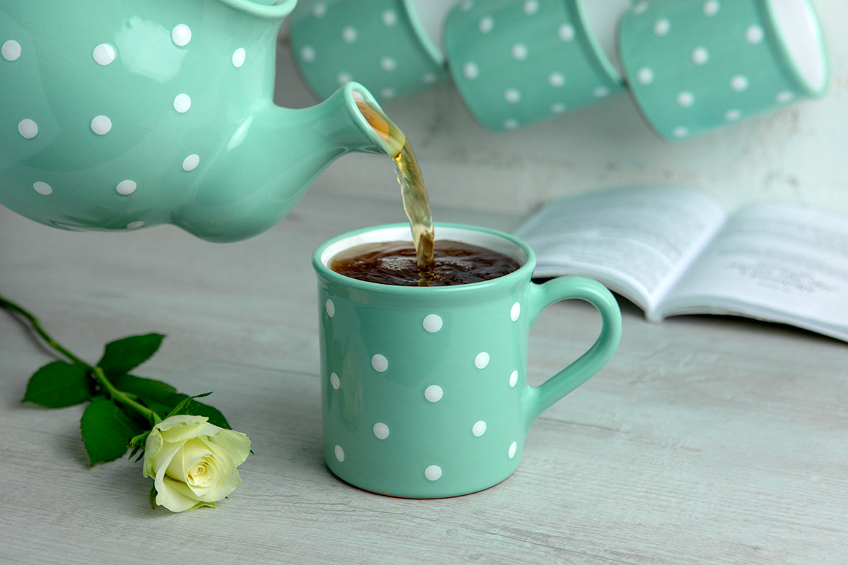 Teal Blue And White Polka Dot Spotty Handmade Hand Painted Ceramic Extra Large 17.5oz-500ml Hot Chocolate Coffee Tea Mug