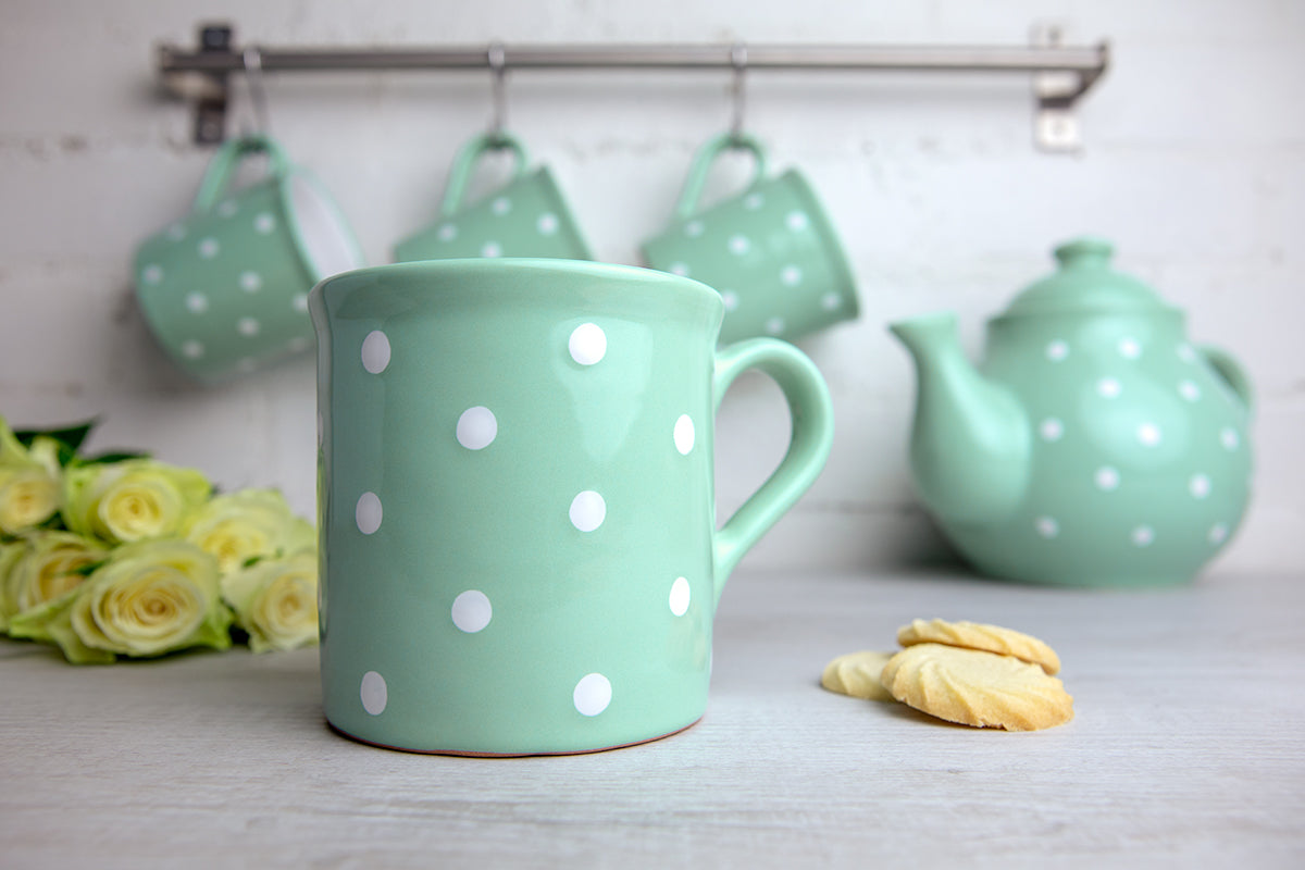 Teal Blue And White Polka Dot Spotty Handmade Hand Painted Ceramic Extra Large 17.5oz-500ml Hot Chocolate Coffee Tea Mug