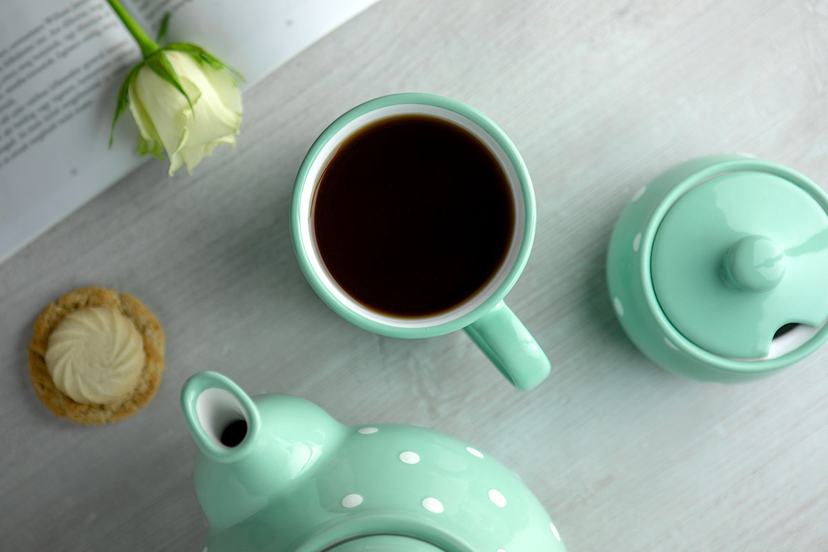 Teal Blue And White Polka Dot Spotty Handmade Hand Painted Ceramic Extra Large 17.5oz-500ml Hot Chocolate Coffee Tea Mug