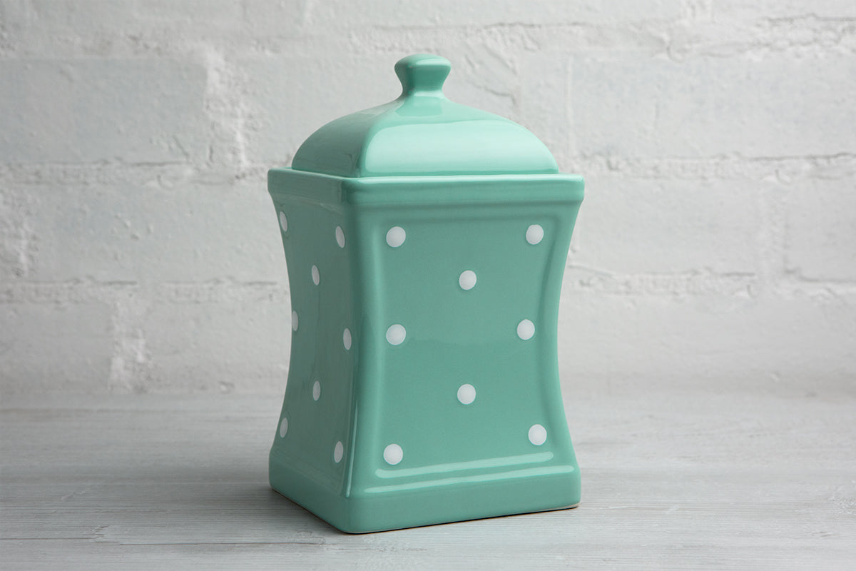 Teal Blue And White Polka Dot Spotty Handmade Hand Painted Large Ceramic Kitchen Storage Jar