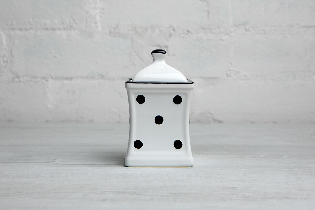 White and Black Polka Dot Pottery Handmade Hand Painted Small Ceramic Kitchen Herb Spice Jars Canister Set - Same Size Jars