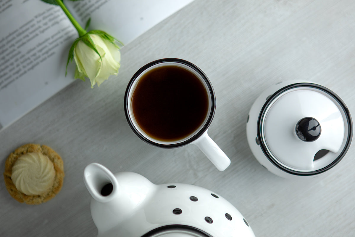 White And Black Polka Dot Spotty Designer Handmade Hand Painted Unique Ceramic 10oz-300ml Coffee Tea Mug with Large Handle