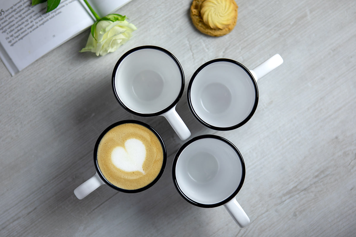 White And Black Polka Dot Spotty Designer Handmade Hand Painted Unique Ceramic 10oz-300ml Coffee Tea Mug with Large Handle