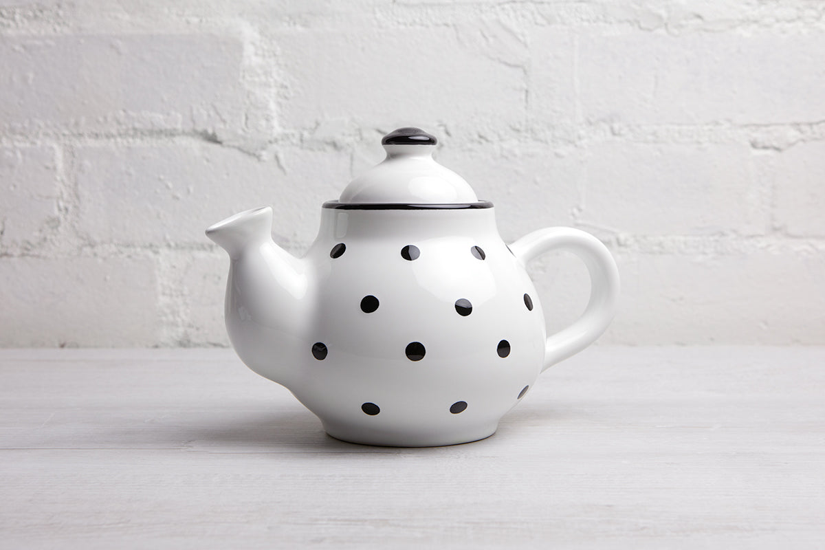 White and Black Polka Dot Pottery Handmade Hand Painted Ceramic 2-3 Cup Teapot 26 oz / 750ml
