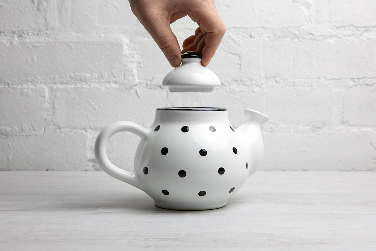 White and Black Polka Dot Pottery Handmade Hand Painted Ceramic 2-3 Cup Teapot 26 oz / 750ml