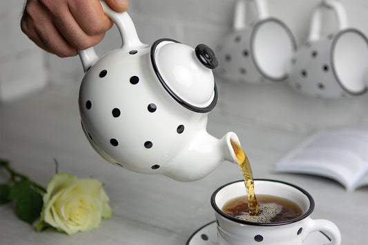 White and Black Polka Dot Pottery Handmade Hand Painted Ceramic 2-3 Cup Teapot 26 oz / 750ml