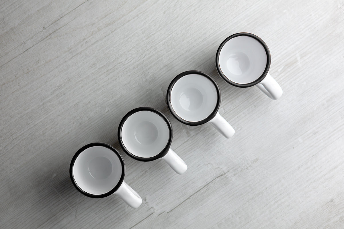 White And Black Polka Dot Spotty Designer Handmade Hand Painted Unique Ceramic 2oz-60ml Espresso Coffee Cup Set of 4