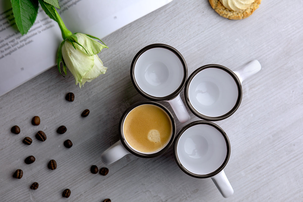 White And Black Polka Dot Spotty Designer Handmade Hand Painted Unique Ceramic 2oz-60ml Espresso Coffee Cup Set of 4