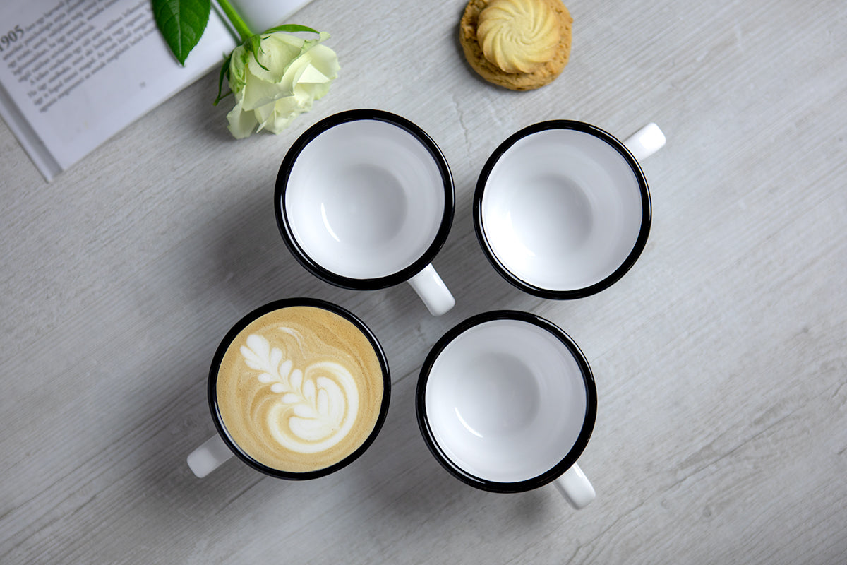 White And Black Polka Dot Spotty Designer Handmade Hand Painted Ceramic 9oz-250ml Cappuccino Coffee Tea Cup with Saucer